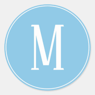 Monogram White on Light Blue Round Sticker