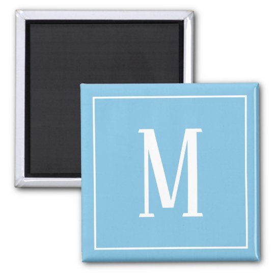 white on blue monogram magnet