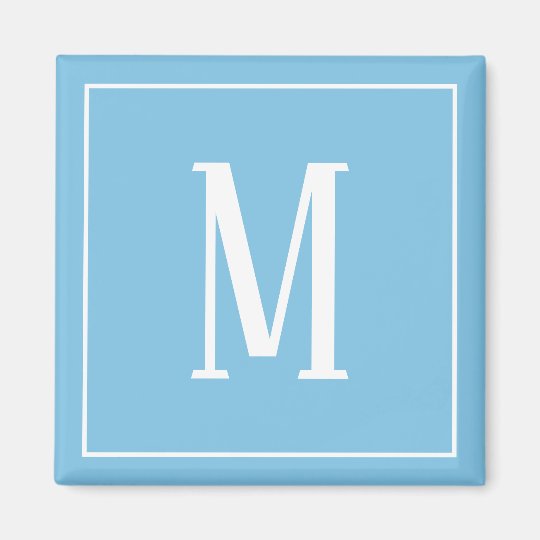 white on blue monogram magnet