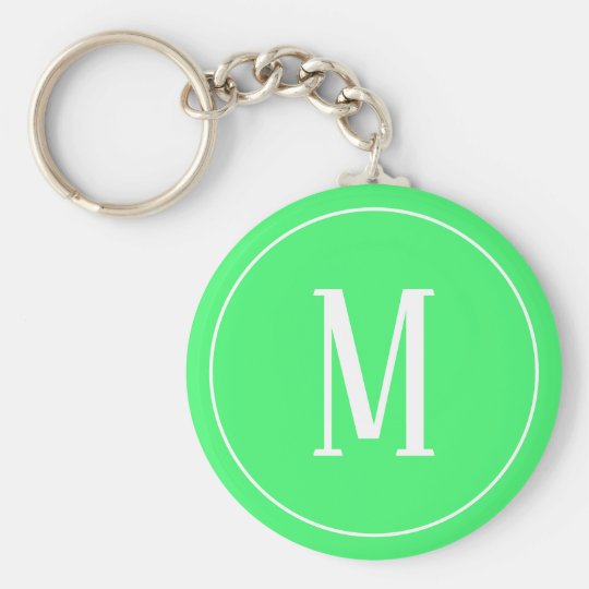 white on light green monogram keychain