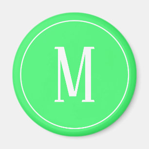 Monogram White on Light Green Round Magnet