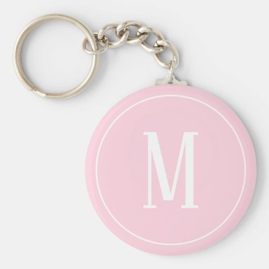 white on light pink monogram keychain