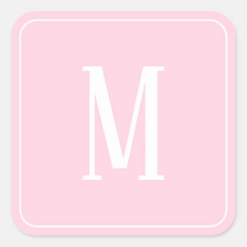 Monogram White on Light Pink Square Sticker