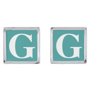 Monogram White on Mint or Any Custom Color Silver Cufflinks