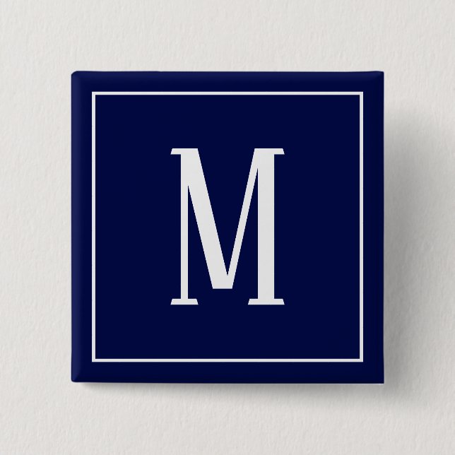Monogram White on Navy Blue Square Button (Front)