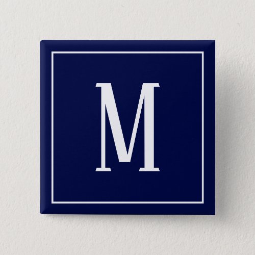 Monogram White on Navy Blue Square Button