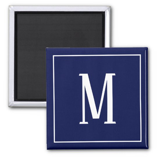 white on navy blue monogram magnet