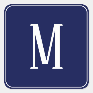 Monogram White on Navy Blue Square Sticker