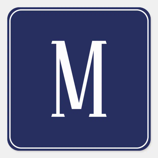 Monogram White on Navy Blue Square Sticker | Zazzle