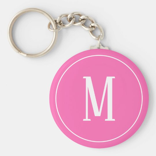 white on pink monogram keychain