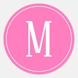 Monogram White on Pink Round Sticker