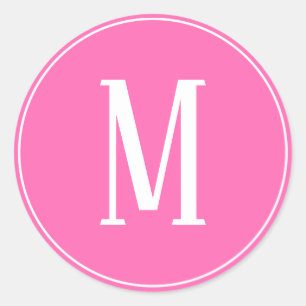 Monogram White on Pink Round Sticker