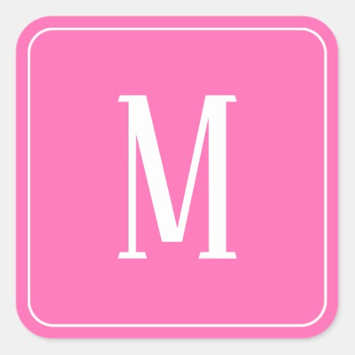 Monogram White on Pink Square Sticker
