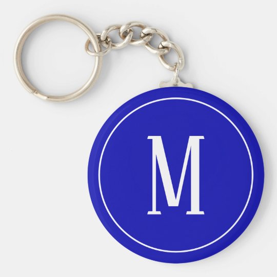 white on royal blue monogram keychain