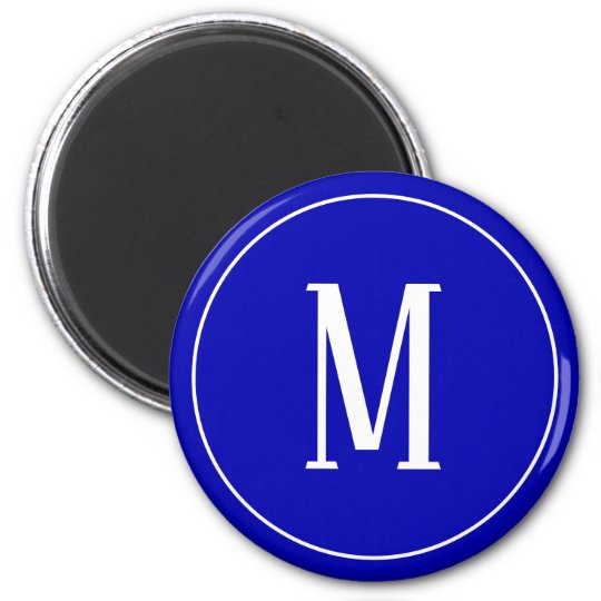white on royal blue monogram magnet