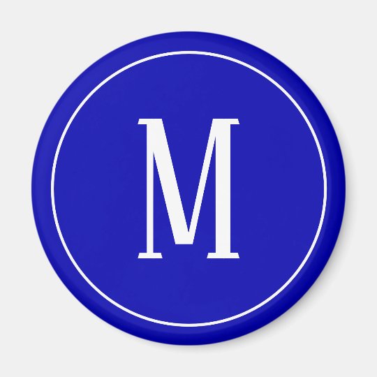 white on royal blue monogram magnet