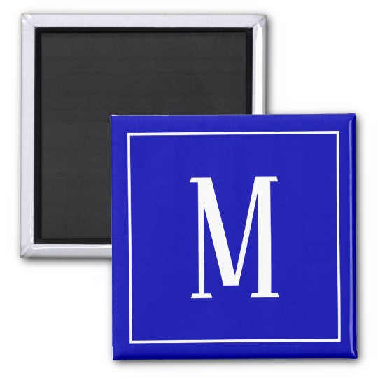 white on royal blue monogram magnet