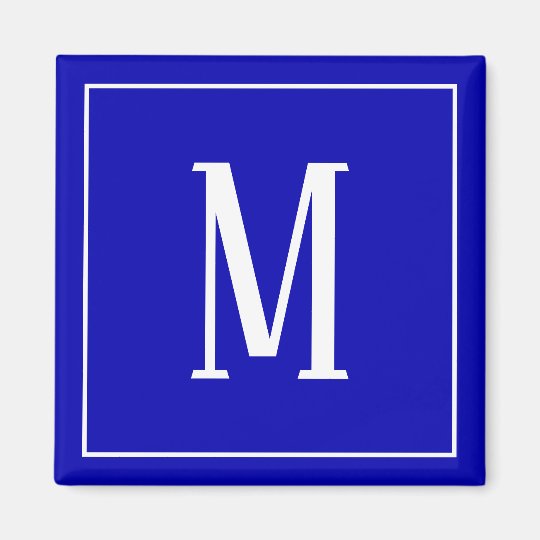 white on royal blue monogram magnet