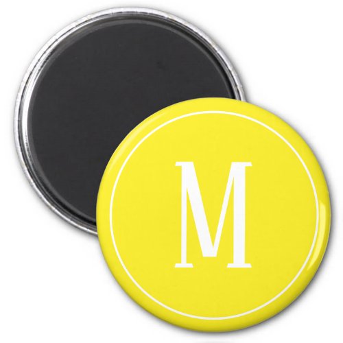 Monogram White on Yellow Round Magnet