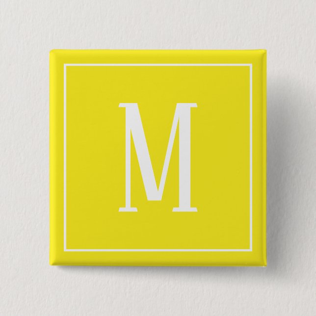 Monogram White on Yellow Square Button (Front)