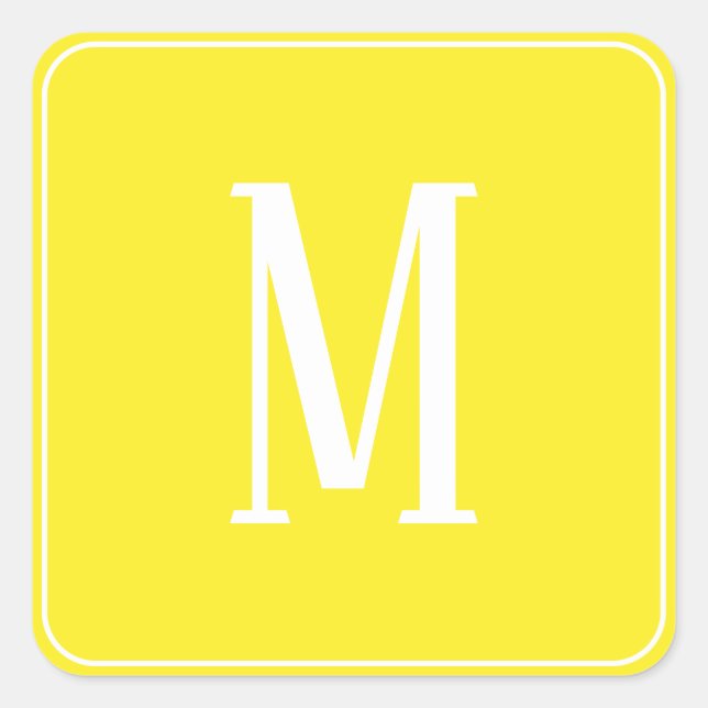 Monogram White on Yellow Square Sticker (Front)