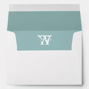 Monogram White Outide, Blue Lined 5x7 Envelope