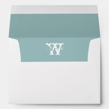 Monogram White Outide  Blue Lined 5x7 Envelope by weddingsareus at Zazzle