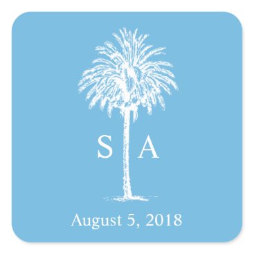 Monogram White Palm Tree Beach Wedding Sticker Monogram White Palm Tree Beach Wedding Sticker