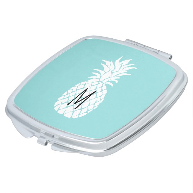 monogram white pineapple on any background color compact mirror (Turned)