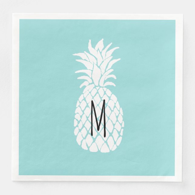 monogram white pineapple paper dinner napkins (Front)