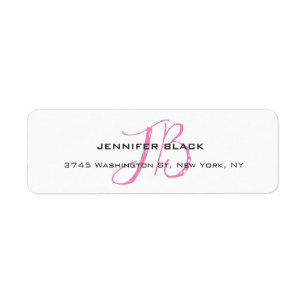Monogram White Pink Color Plain Modern Minimalist Label
