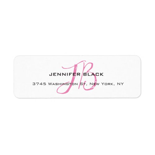 Monogram White Pink Color Plain Modern Minimalist Label