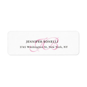 Monogram White Pink Color Plain Modern Minimalist Label