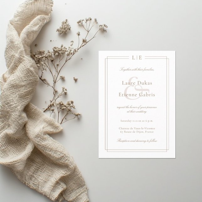 Monogram White Pink Gold Ampersand modern wedding Invitation (Creator Uploaded)