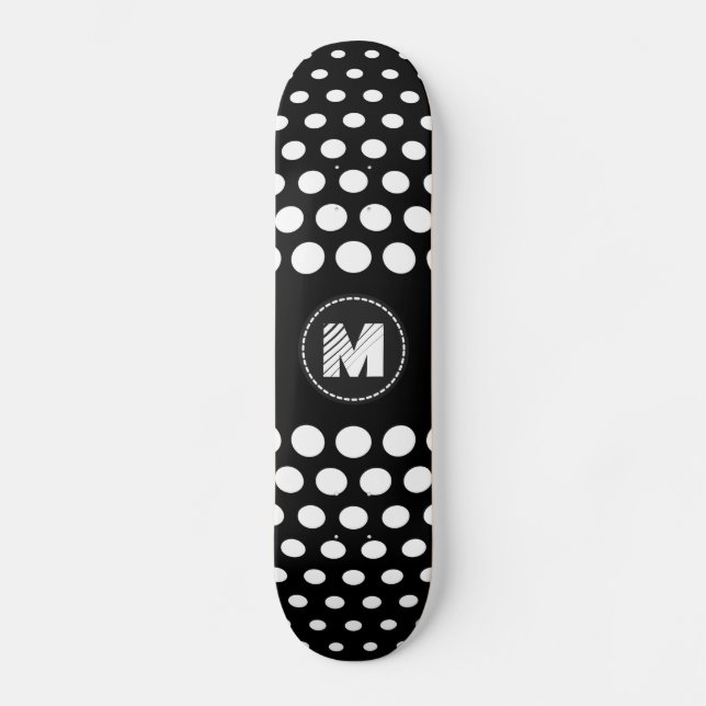 Monogram White Polka Dots Pattern Skateboard Deck (Front)