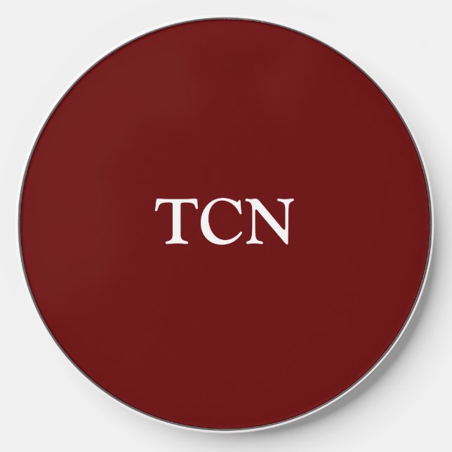 Monogram White Red Burgundy Maroon Minimalist  Wireless Charger (Front)