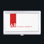 Monogram White Red Clean Business Card Holder<br><div class="desc">Customize this modern white Profile or Business Card Holder design with a red vertical stripe with monogram on it. This contemporary Professional Minimalist Template looks clean and fresh, it's sleek look is very effective and eye catching. If you would like to have this design in any other color feel free...</div>