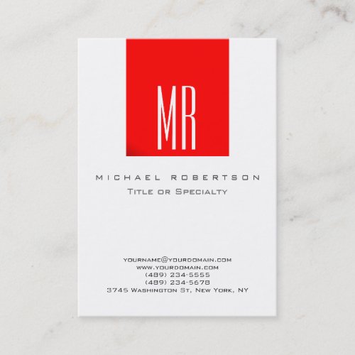 Monogram White Red Color Chubby Business Card