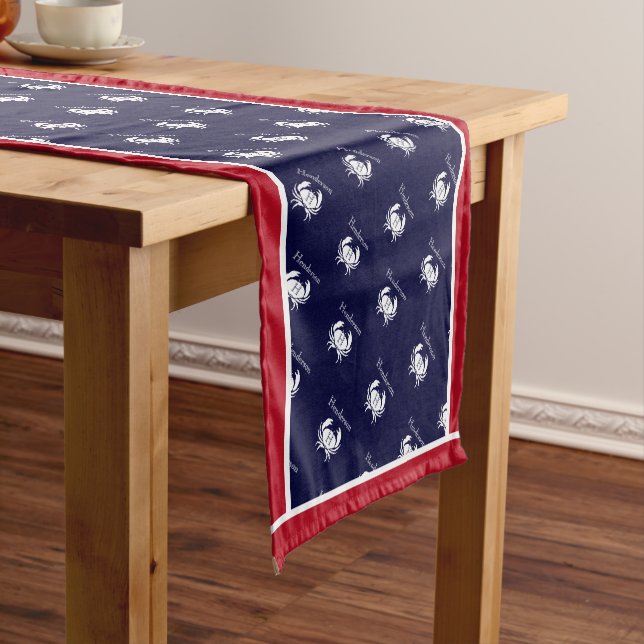 Monogram White Red Crab Nautical Coastal   Short T Short Table Runner (In Situ)
