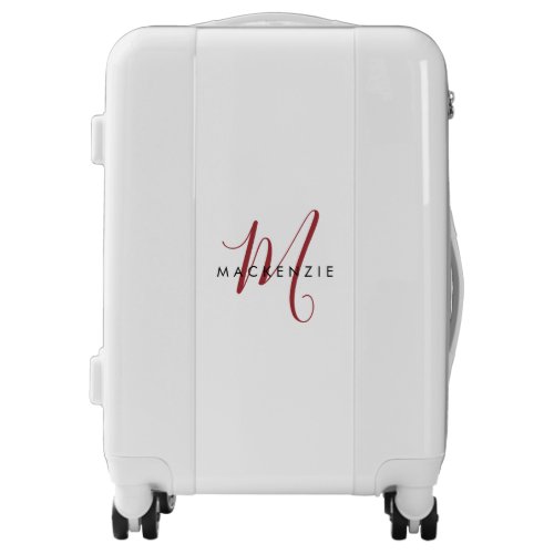 Monogram White Red Modern Minimalist Initial Name Luggage