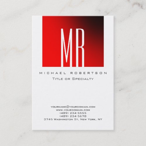 Monogram White Red Stripe Chubby Business Card