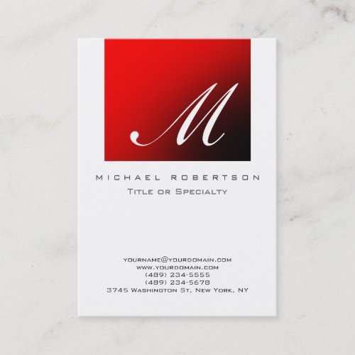 Monogram White Red Stripe Chubby Business Card