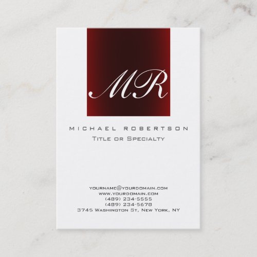 Monogram White Red Stripe Chubby Business Card