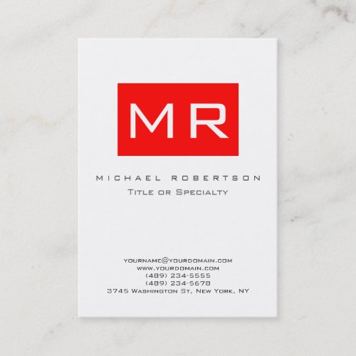 Monogram White Red Stripe Chubby Business Card