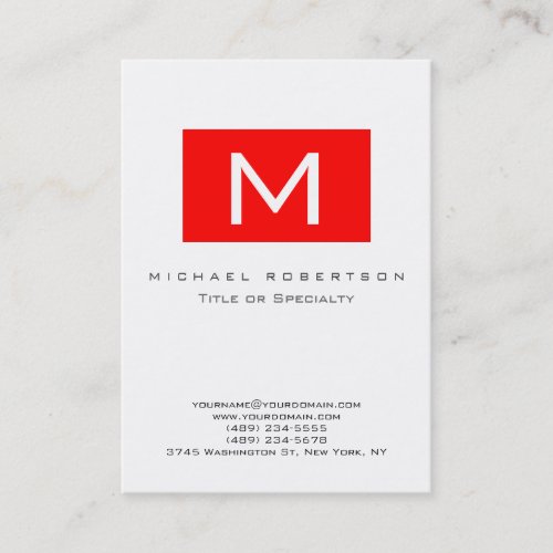 Monogram White Red Stripe Chubby Business Card
