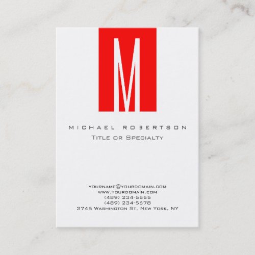 Monogram White Red Stripe Chubby Business Card