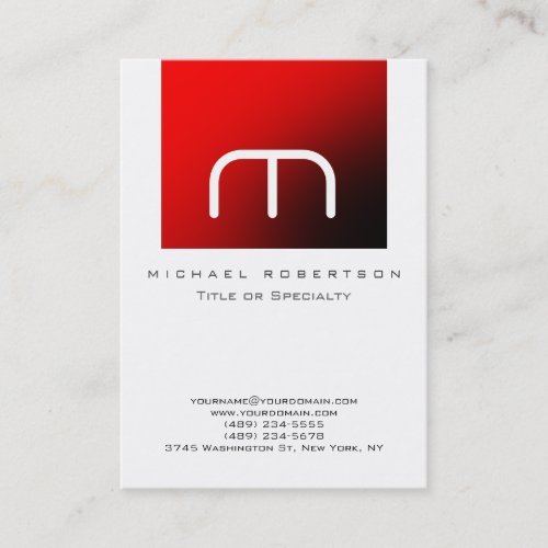 Monogram White Red Stripe Chubby Business Card