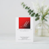 Monogram White Red Stripe Chubby Business Card (Standing Front)