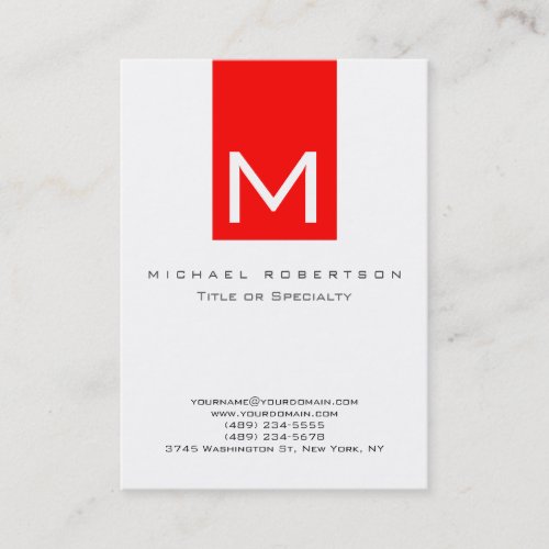 Monogram White Red Stripe Chubby Business Card