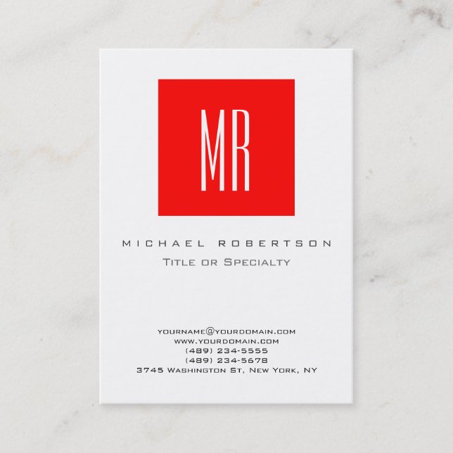 Monogram White Red Stripe Large Business Card (Front)
